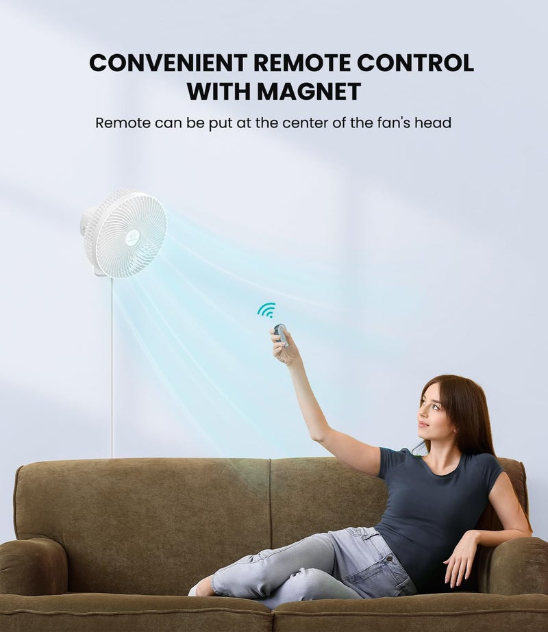 LEMOISTAR 10 Inch Wall Mounted Fan with Remote Control, 90° Oscillating, 4 Speeds, 4 Timer, Adjustable Tilt, 70 Inch Cord, Quiet, for Bedroom Garage RV Office Home Patio-White - Image 5